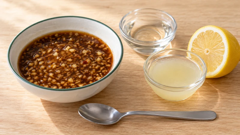 甘味の強いタレを調整する穀物酢とレモン汁のイメージ