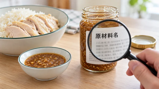 調味料の原材料表示を確認するイメージ