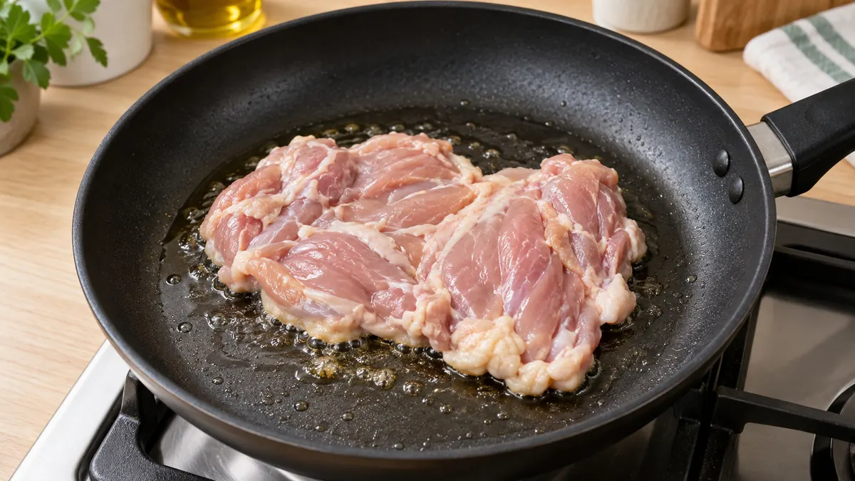 鶏皮を下にして軽く焼き、脂を出す
