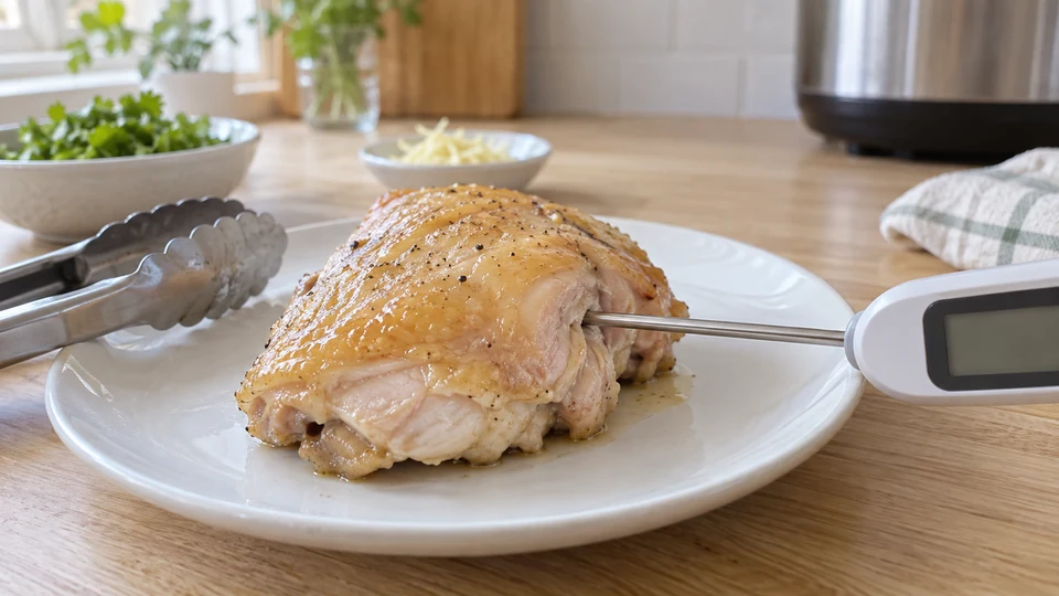 鶏肉の厚い部分の中心温度を測る